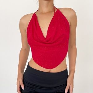 Red backless halter top